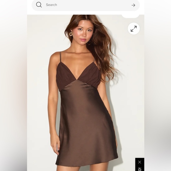 🆕Lulu's Jola Rich Chocolate Brown Satin Mini Dress Size M Tie back date night - Picture 12 of 13